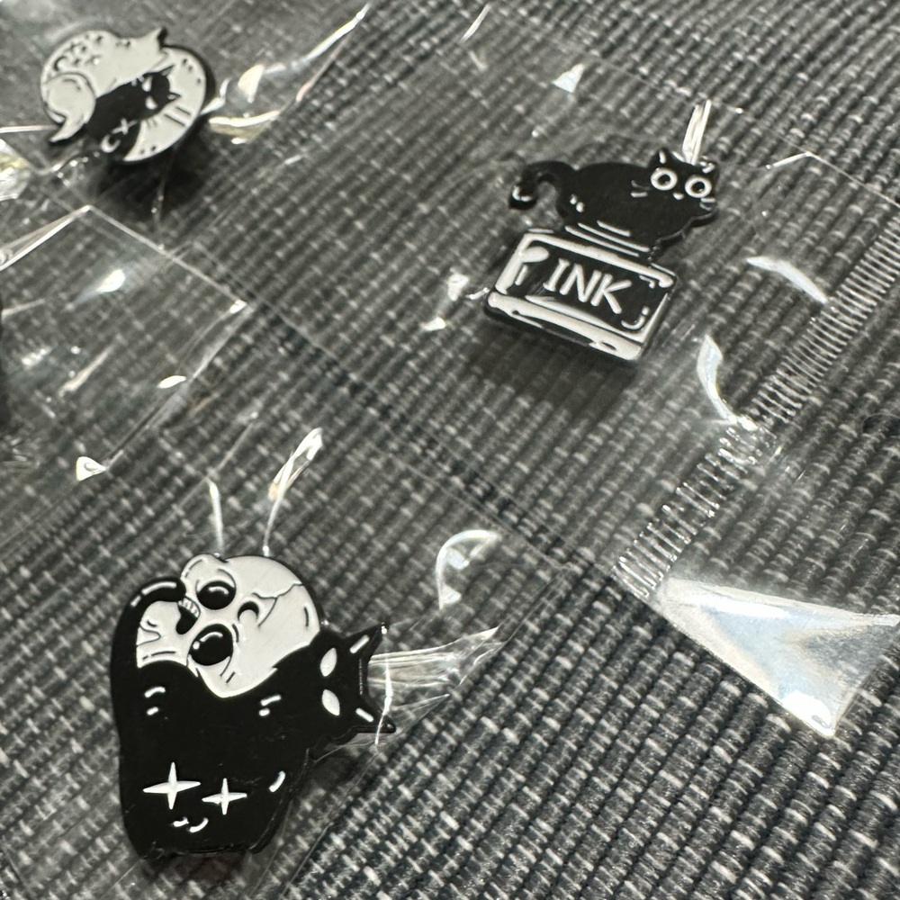 Black and White Cat Enamel Pin Set of 5 - Picture 3 of 4